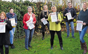 Brötchentüten-Aktion 2021, Mitglieder des "Arbeitskreises gegen häusliche Gewalt im Odenwaldkreis" (von links): Martina Thoms, Anja Wenthaus, Petra Karg, Nicole Hoche, Tina Meier, Christian Senker, Kathy Trautmann. Foto K. Koch
